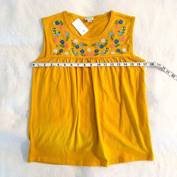 NWT J Crew Boho Tank Top - Mustard Yellow with Floral Embroidery - Picture 4 of 6